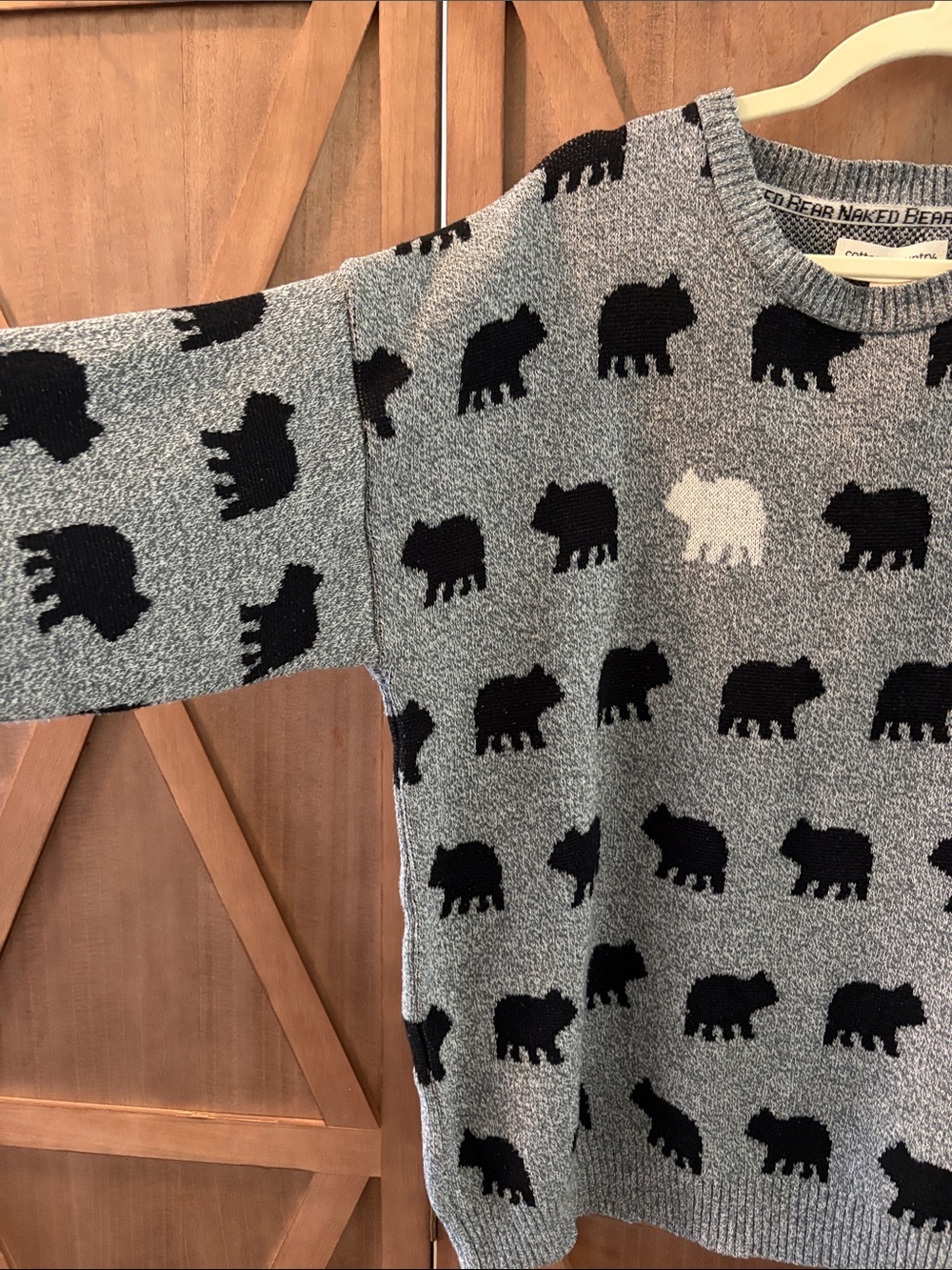 🇨🇦BEAR NAKED by PARKHURST Vintage All Over Bear Pattern Knit Sweater Grey Black - Picture 5 of 11